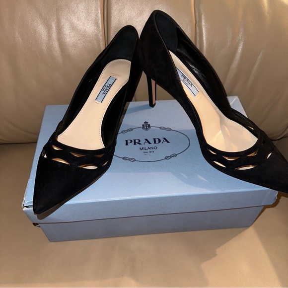 Prada Suede Nero Pointed Pumps Black Suede Wavy Cut 38.5 Kate Middleton’s Style - Picture 2 of 14